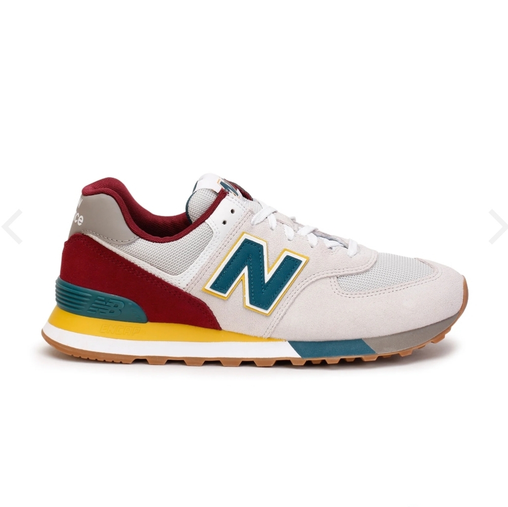 New Balance 574 Classic Big Kids size 6. Gray/Burgundy/Green/Yellow